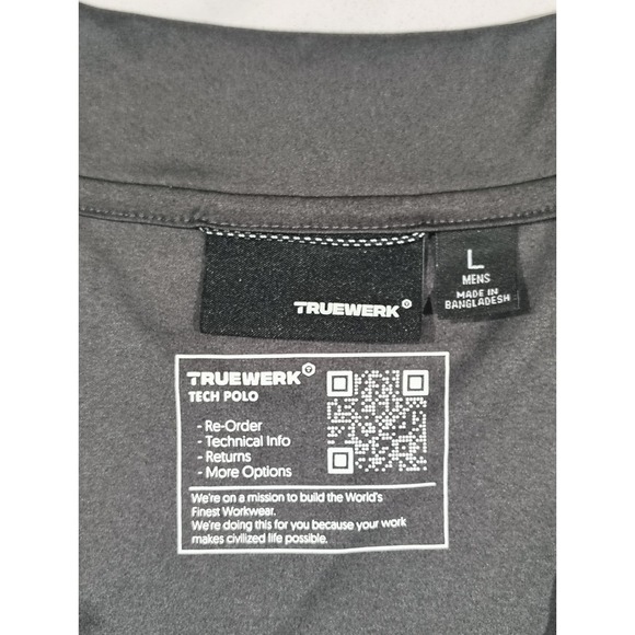 Truewerk Polo Shirt Mens Large Black Tech Snap Up Performance Work Casual - Picture 3 of 9